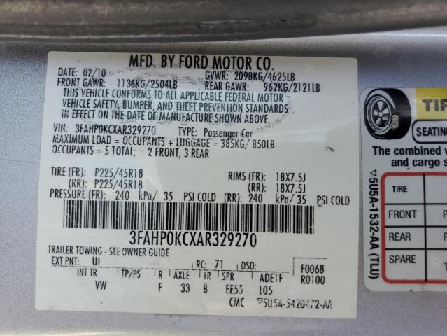 3FAHP0KCXAR329270 - 2010 FORD FUSION SPORT BLUE photo 12