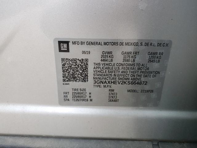 3GNAXHEV2KS664872 - 2019 CHEVROLET EQUINOX LS SILVER photo 12