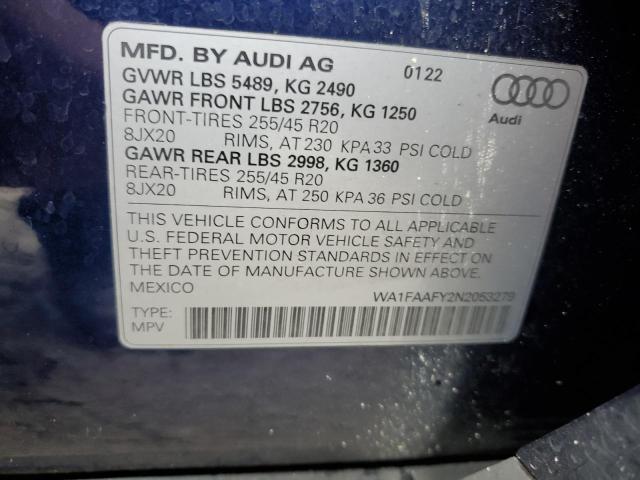 WA1FAAFY2N2053279 - 2022 AUDI Q5 PRESTIGE 45 BLUE photo 12