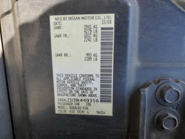 1N4AL21E39N449356 - 2009 NISSAN ALTIMA 2.5 CHARCOAL photo 12