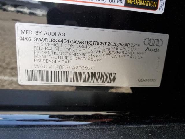 WAUMF78P86A203924 - 2006 AUDI A3 2.0 SPORT BLACK photo 12