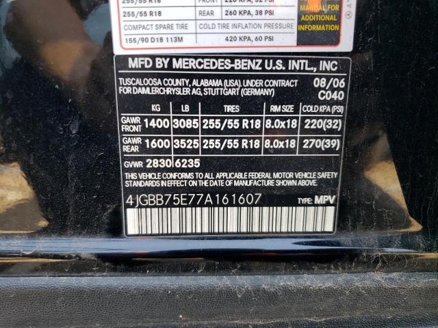 4JGBB75E77A161607 - 2007 MERCEDES-BENZ ML 500 BLACK photo 13