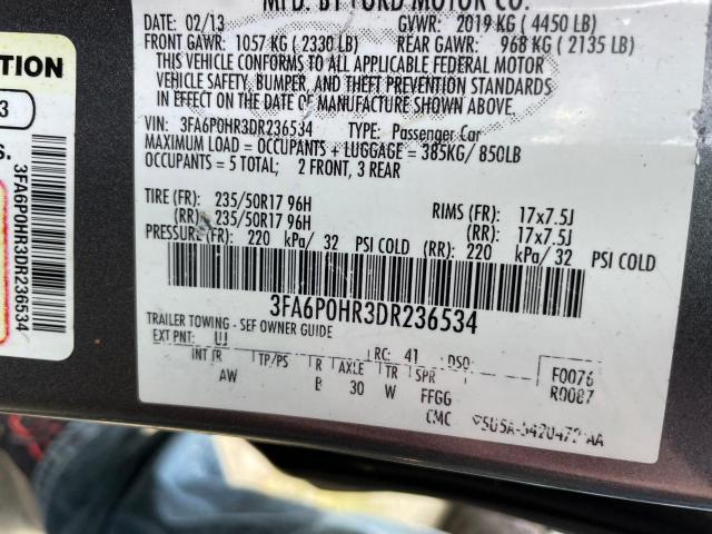 3FA6P0HR3DR236534 - 2013 FORD FUSION SE GRAY photo 10