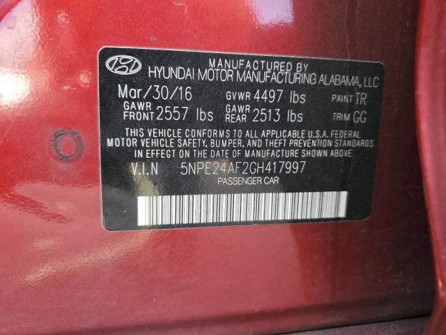 5NPE24AF2GH417997 - 2016 HYUNDAI SONATA SE RED photo 12