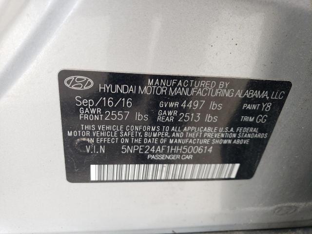 5NPE24AF1HH500614 - 2017 HYUNDAI SONATA SE SILVER photo 12