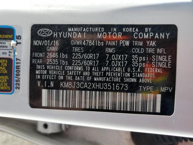 KM8J3CA2XHU351673 - 2017 HYUNDAI TUCSON LIMITED WHITE photo 13