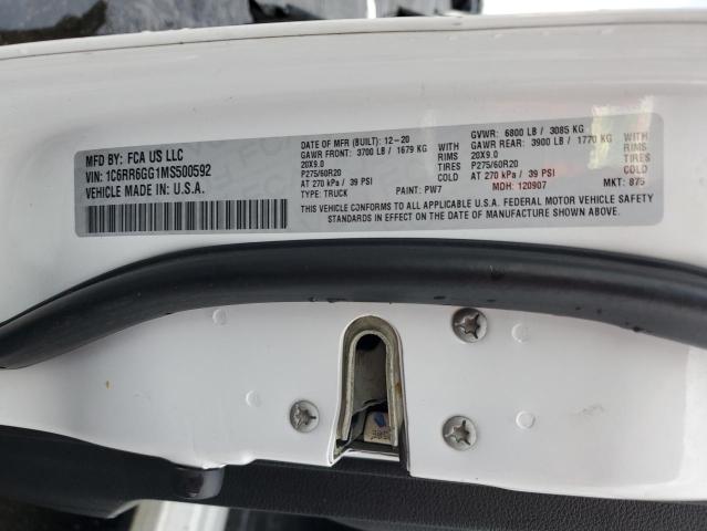1C6RR6GG1MS500592 - 2021 RAM 1500 CLASS SLT თეთრი ფოტო 12