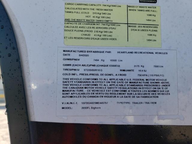 5SFBG4425ME445797 - 2021 HEARTLAND BIGHORN 白色 照片 10