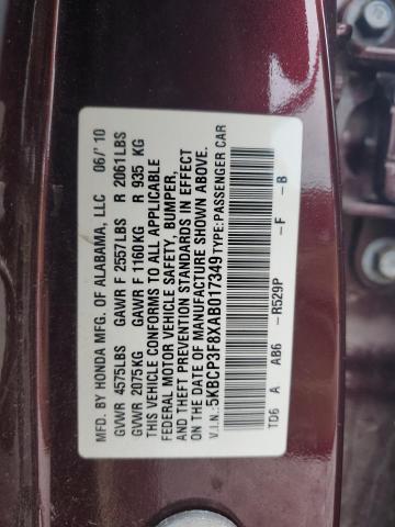 5KBCP3F8XAB017349 - 2010 HONDA ACCORD EXL MAROON photo 13