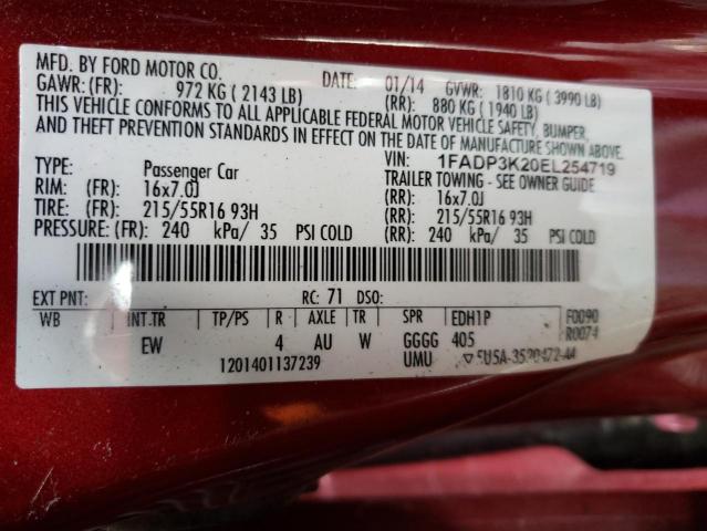 1FADP3K20EL254719 - 2014 FORD FOCUS SE RED photo 12