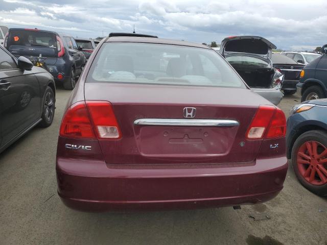 2HGES165X2H596453 - 2002 HONDA CIVIC LX BURGUNDY photo 6