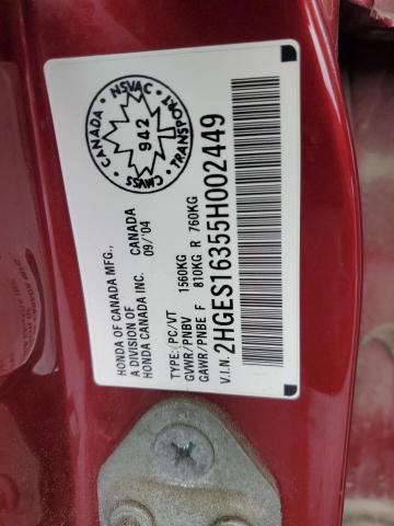 2HGES16355H002449 - 2005 HONDA CIVIC DX VP Bordo foto 12