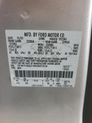 1FMYU92Z16KB57214 - 2006 FORD ESCAPE XLS SILVER photo 12