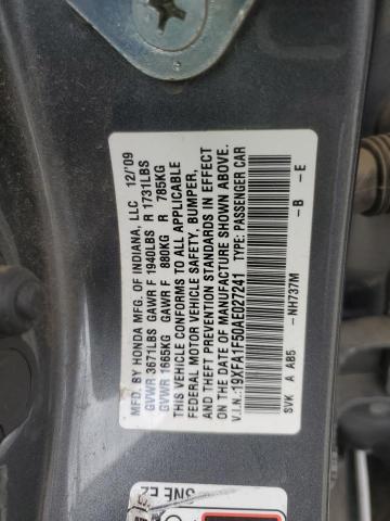 19XFA1F50AE027241 - 2010 HONDA CIVIC LX GRAY photo 12