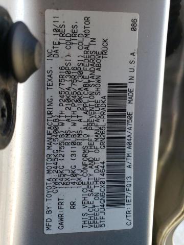 5TFJU4GN6CX014644 - 2012 TOYOTA TACOMA DOUBLE CAB PRERUNNER SILVER photo 13