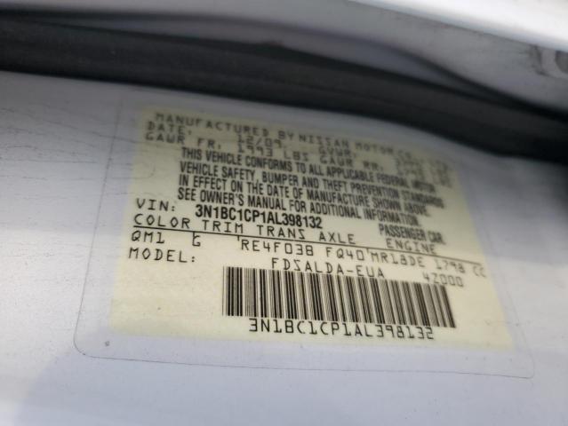 3N1BC1CP1AL398132 - 2010 NISSAN VERSA S WHITE photo 12