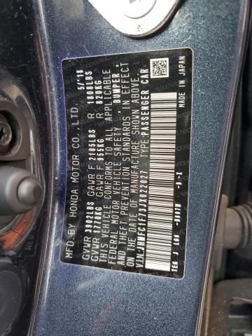 JHMFC1F73JX022027 - 2018 HONDA CIVIC EXL ლურჯი ფოტო 12