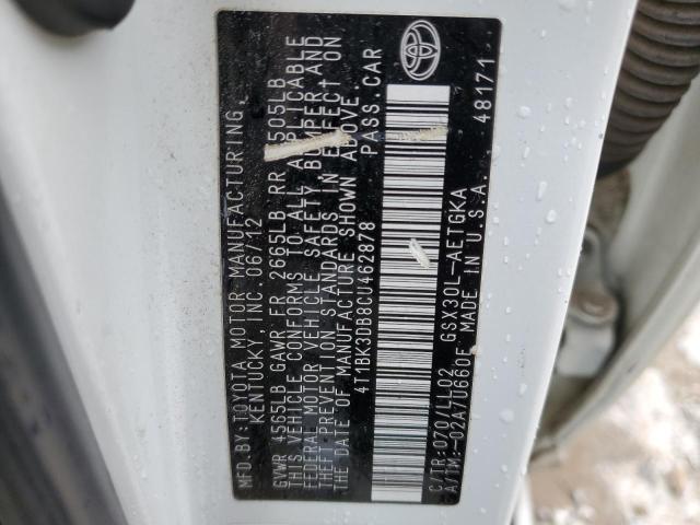 4T1BK3DB8CU462878 - 2012 TOYOTA AVALON BASE 白色 照片 12