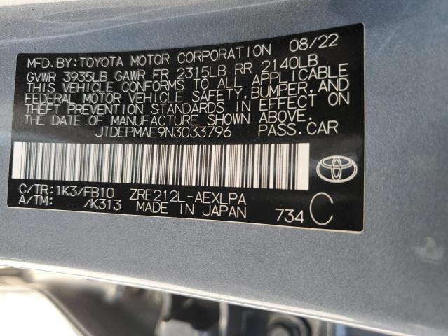 JTDEPMAE9N3033796 - 2022 TOYOTA COROLLA LE BLUE photo 13