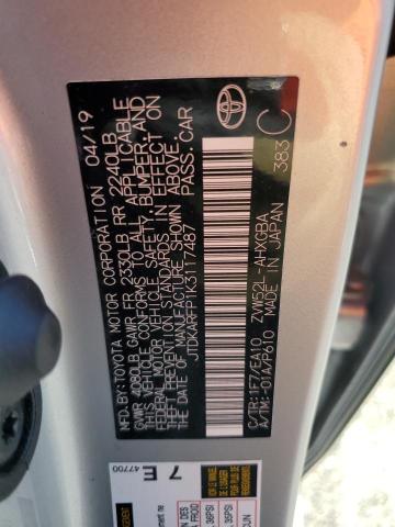 JTDKARFP1K3117487 - 2019 TOYOTA PRIUS PRIM ვერცხლისფერი ფოტო 13