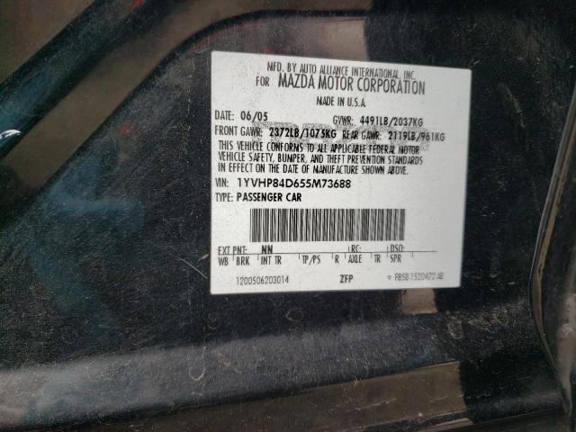 1YVHP84D655M73688 - 2005 MAZDA 6 S BLACK photo 12