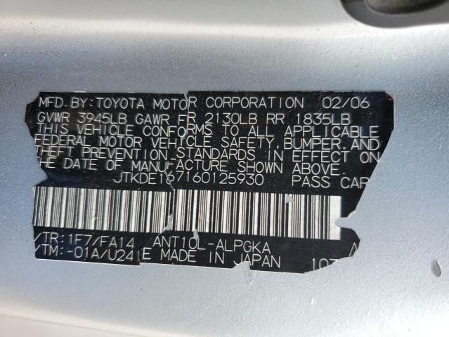 JTKDE167160125930 - 2006 TOYOTA SCION TC 银色 照片 12