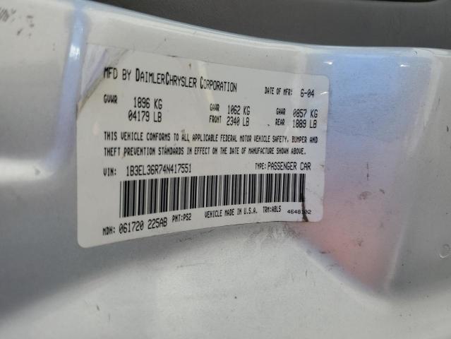 1B3EL36R74N417551 - 2004 DODGE STRATUS SE SILVER photo 13