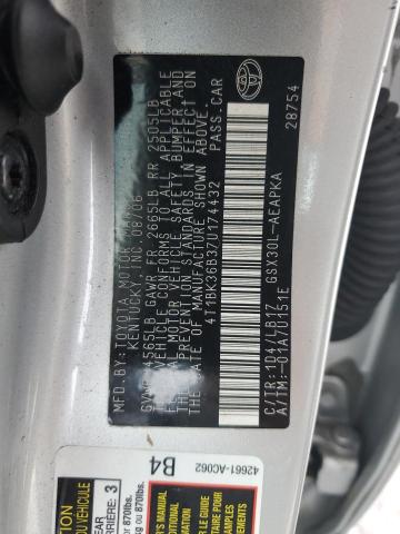 4T1BK36B37U174432 - 2007 TOYOTA AVALON XL SILVER photo 12