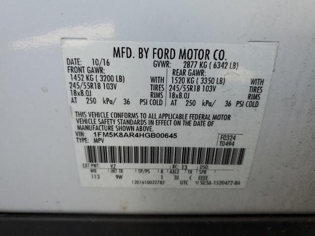 1FM5K8AR4HGB00645 - 2017 FORD EXPLORER POLICE INTERCEPTOR თეთრი ფოტო 13