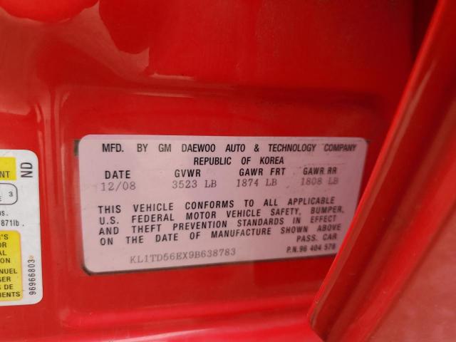 KL1TD56EX9B638783 - 2009 CHEVROLET AVEO LS Qırmızı foto 12