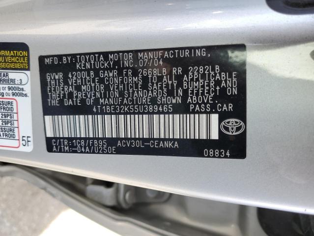 4T1BE32K55U389465 - 2005 TOYOTA CAMRY LE SILVER photo 12