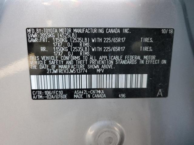 2T3WFREV3JW513774 - 2018 TOYOTA RAV4 ADVENTURE SILVER photo 13