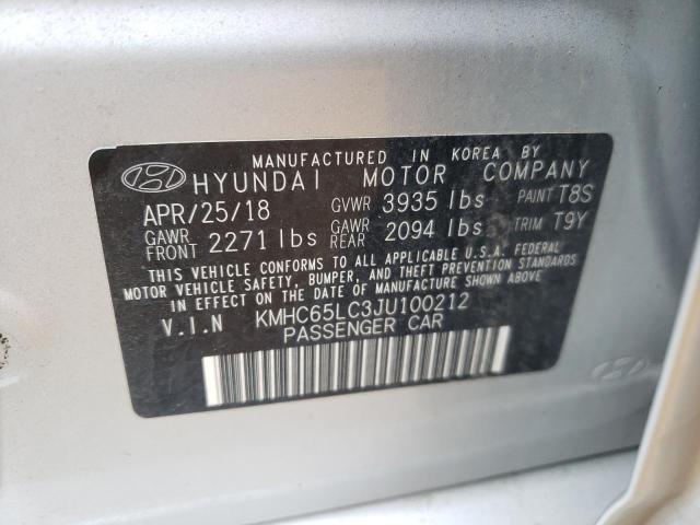 KMHC65LC3JU100212 - 2018 HYUNDAI IONIQ BLUE SILVER photo 12