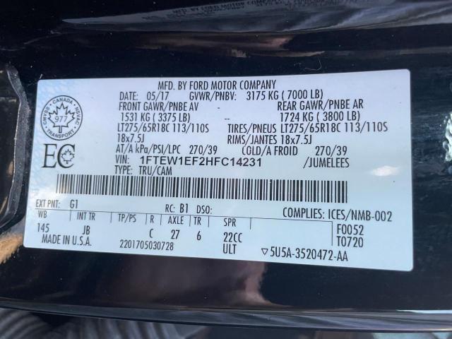 1FTEW1EF2HFC14231 - 2017 FORD F150 SUPERCREW BLACK photo 10