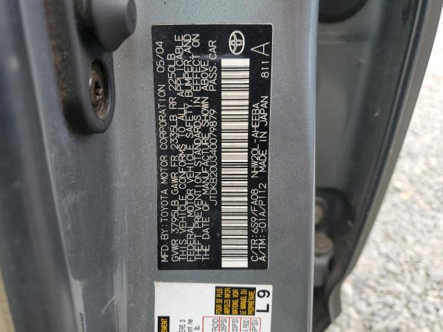 JTDKB20U340079879 - 2004 TOYOTA PRIUS GRAY photo 12