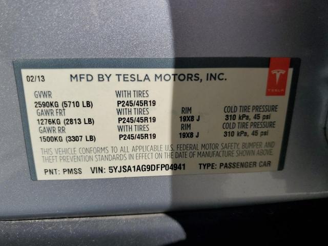 5YJSA1AG9DFP04941 - 2013 TESLA MODEL S SILVER photo 12