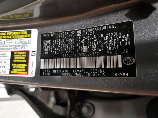 4T1C11AK9MU587132 - 2021 TOYOTA CAMRY LE GRAY photo 12