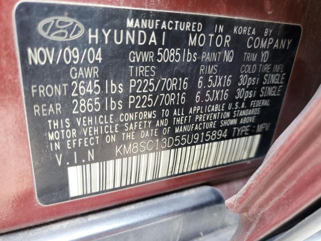 KM8SC13D554915894 - 2005 HYUNDAI SANTA FE G RED photo 12