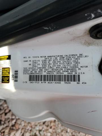 5TETX22N88Z544223 - 2008 TOYOTA TACOMA ACCESS CAB თეთრი ფოტო 12