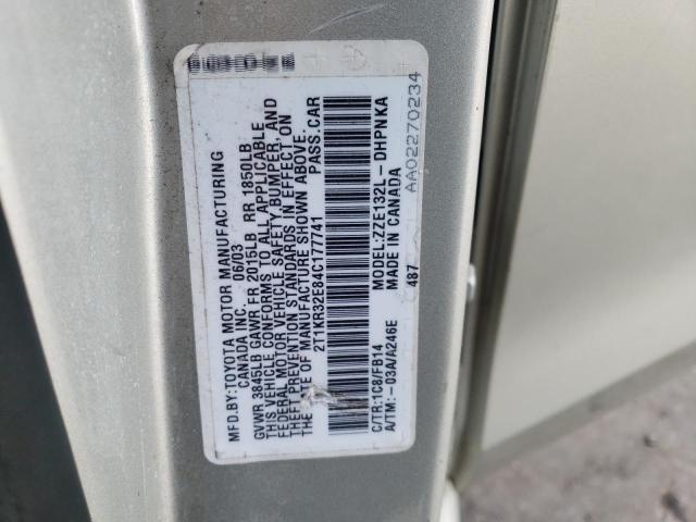 2T1KR32E84C177741 - 2004 TOYOTA COROLLA MA XR SILVER photo 12