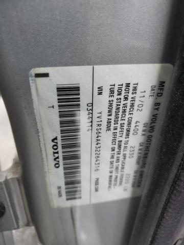 YV1RS64A432264316 - 2003 VOLVO S60 SILVER photo 12