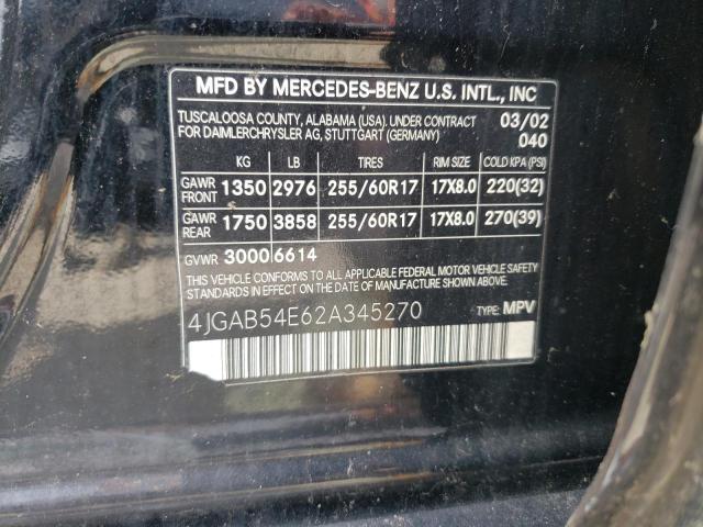 4JGAB54E62A345270 - 2002 MERCEDES-BENZ ML 320 BLACK photo 12