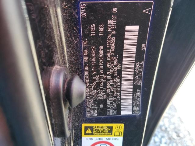 5TDJKRFH4FS189015 - 2015 TOYOTA HIGHLANDER XLE 黑色 照片 13