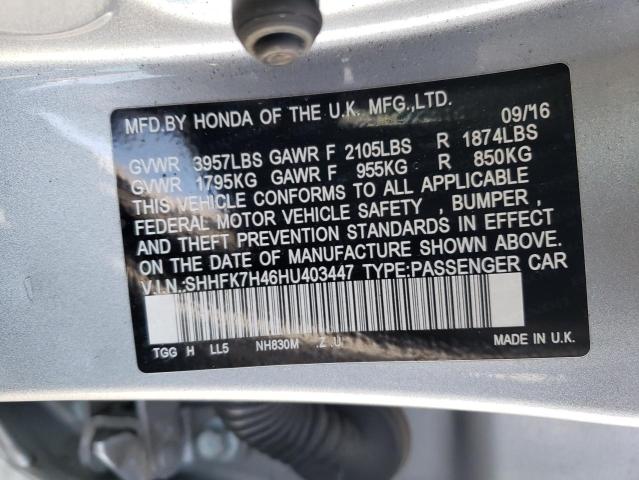 SHHFK7H46HU403447 - 2017 HONDA CIVIC SPORT 银色 照片 12