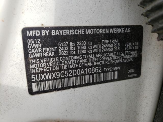 5UXWX9C52D0A10862 - 2013 BMW X3 XDRIVE28I WHITE photo 10