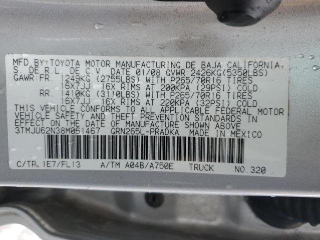 3TMJU62N38M061467 - 2008 TOYOTA TACOMA DOUBLE CAB PRERUNNER SILVER photo 13