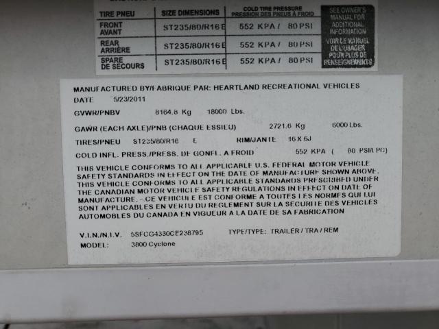 5SFCG4330CE238795 - 2012 HEARTLAND CYCLONE 双色 照片 10