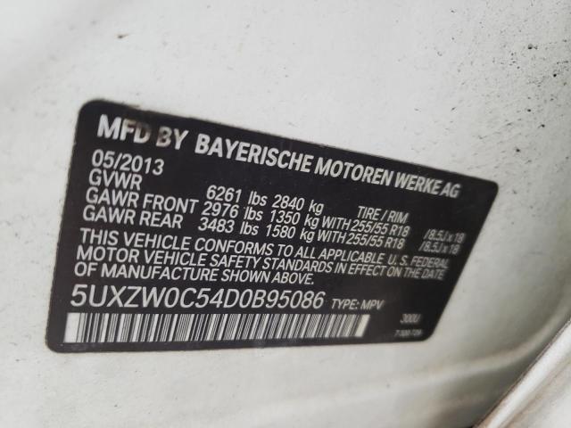 5UXZW0C54D0B95086 - 2013 BMW X5 XDRIVE35D WHITE photo 10