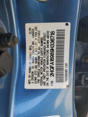 2HGFA16989H336718 - 2009 HONDA CIVIC EXL BLUE photo 12