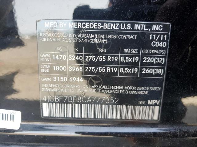 4JGBF7BE8CA777352 - 2012 MERCEDES-BENZ GL 450 4MATIC BLACK photo 13